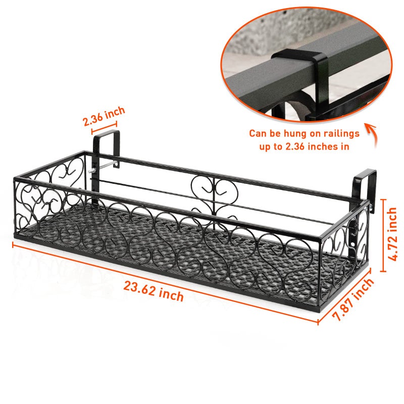 Fitlyiee حامل أصص الزهور لبالكون فيتليي، رف درابزين الفناء، حامل أصص النباتات، زخرفة النوافذ (L، أسود) - Image 2